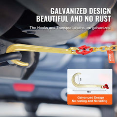Galvanized 6ft G80 tow chain with 15in J hook and RTJ grab hooks for heavy-duty towing