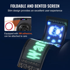 Flexible 15x4 inch full-color LED scrolling sign with Bluetooth control and 3M adhesive.