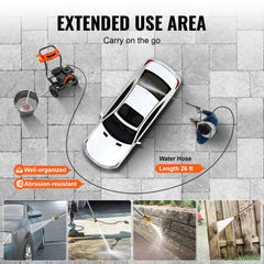 Bostome gas pressure washer with 3500 PSI, 5 nozzles, and a sturdy steel frame.