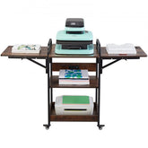 Bostome 3-tier heat press table with charging station and movable stand for organized crafting.