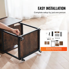 4-tier movable heat press stand with charging station and sturdy metal and wood construction.