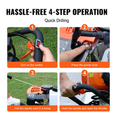 Bostome 63CC gas post hole digger with 8" drill bit and extension rod for efficient digging.