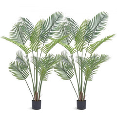 5FT artificial palm tree with lifelike leaves and a moss-covered base for indoor or outdoor use.