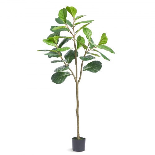 Lifelike 5 FT Fiddle Leaf Fig tree with lush green leaves and natural trunk patterns in a pot.