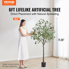 6-foot artificial eucalyptus tree in a pot with lush green leaves and natural trunk design.