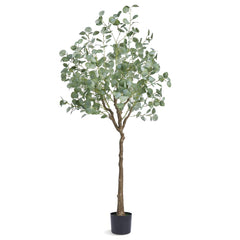 6FT artificial eucalyptus tree in a pot with lush green leaves and natural trunk design.