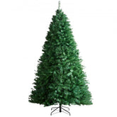 7.5ft green artificial Christmas tree with 1346 PVC branch tips and a sturdy metal base.