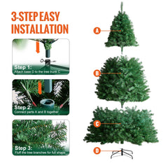 7.5ft green artificial Christmas tree with 1346 PVC branch tips and a sturdy metal base.