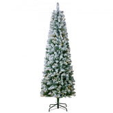 A 6.5-foot prelit flocked Christmas tree with 250 warm white LED lights and 814 branch tips.