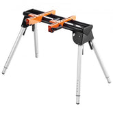 Bostome miter saw stand with adjustable height, steel frame, and 330 lbs capacity.