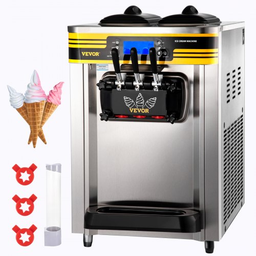 Silver Bostome commercial soft serve ice cream maker with 2x6L hoppers, 3 nozzles, and LCD display.