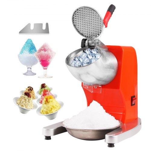 Bostome Electric Ice Crusher in orange with a 4-blade design for making snow cones.