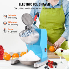 Bostome Electric Ice Crusher in blue with stainless steel blades and ergonomic handle.