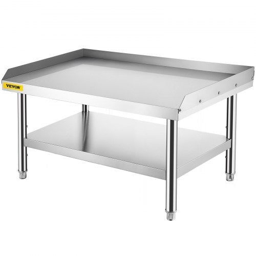 Stainless steel prep table with adjustable undershelf and heavy-duty construction for kitchens.