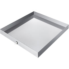 Bostome 27x25-inch stainless steel drain pan with raised edges and pre-drilled hole for drainage.