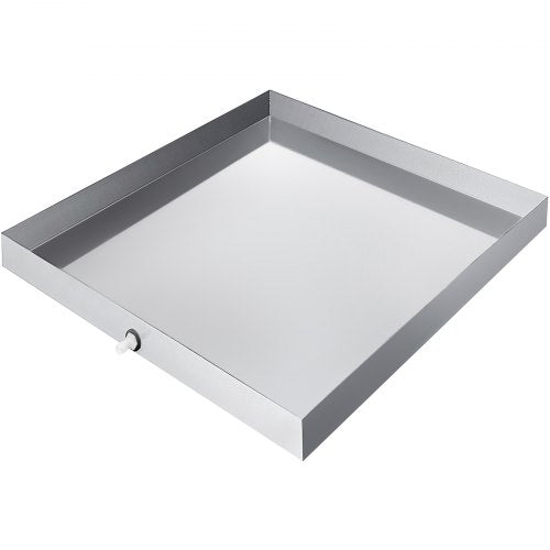 Galvanized steel drip pan measuring 32x30x2.5 inches for washing machines with raised edges.