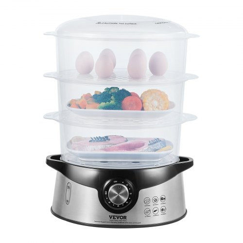 Bostome 9.5QT Electric Food Steamer with three stackable tiers and a visible water window.