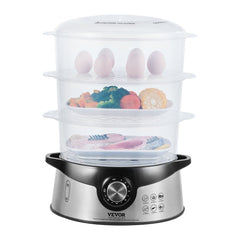 Bostome 9.5QT Electric Food Steamer with three tiers and a visible water window.