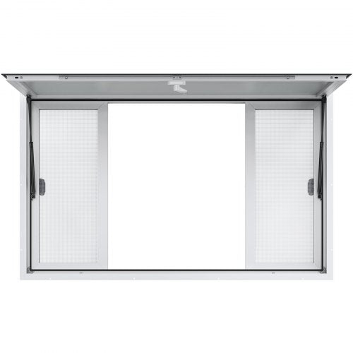60x36 inch aluminum alloy food truck service window with mesh screens and awning.