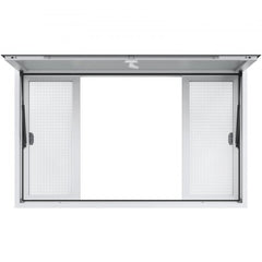 60x36 inch aluminum alloy food truck service window with mesh screens and awning.
