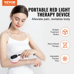 Portable red light therapy device with 16 LEDs for muscle and joint pain relief.