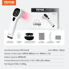 Portable red light therapy device with 16 LEDs for muscle and joint pain relief.