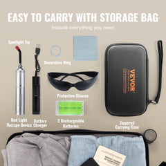 Bostome 2-in-1 red light therapy wand kit with removable tip, 2 batteries, charger, case, glasses, and accessories.