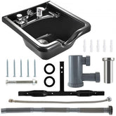 Black ABS plastic wall-mount shampoo bowl with a square design and adjustable faucet.