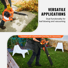 Bostome 26CC 2-Cycle Handheld Gas Leaf Blower with adjustable tubes and collection bag.