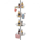 Bostome 4-tier shower corner caddy with adjustable tension pole and rust-proof stainless steel.
