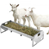 Galvanized steel livestock feeding trough with 22-gallon capacity for up to 10 sheep.