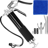 Bostome Pistol Grip Grease Gun with a rubber sleeve and flexible hose for high-pressure lubrication.