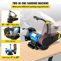 Bostome 2-inch belt and 6-inch disc sander with adjustable tilt and LED lamp on wooden table.