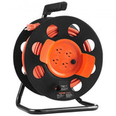 Bostome 100FT extension cord reel with four outlets and heavy-duty 12AWG SJTOW wire.