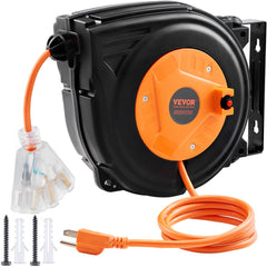 Bostome 30FT retractable extension cord reel with triple socket and 10A circuit breaker.