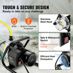 Stainless steel Bostome 1.5HP shallow well pump with portable design and iron handle.