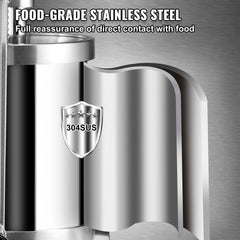 Vertical stainless steel sausage stuffer with 1.5L cylinder and three tubes.