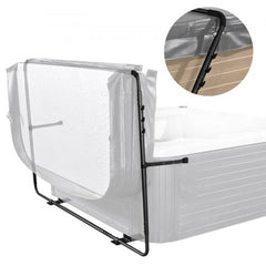 Black adjustable aluminum hot tub cover lift for rectangular tubs with flip-and-fold design.
