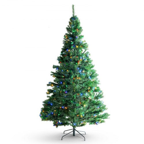 6.5ft prelit artificial Christmas tree with 450 multi-color LED lights and sturdy metal base.