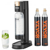 Bostome sparkling water maker with 1L bottle, two CO2 cylinders, and a glass of lime water.