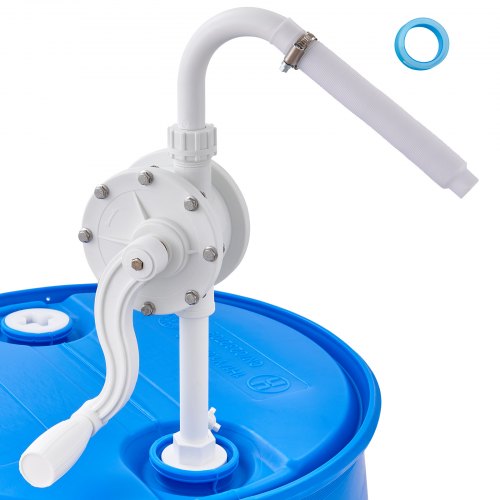 Bostome Rotary Drum Pump with hand crank, 6.5 GPM flow rate and adjustable suction tube.