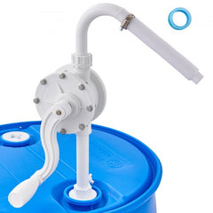 Bostome Rotary Drum Pump with hand crank, 6.5 GPM flow rate and adjustable suction tube.