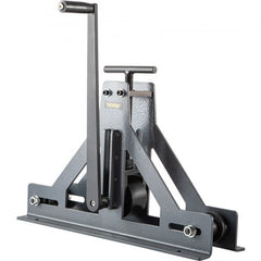 Manual square and rectangular tubing bender for 1-1/2 inch 14-gauge steel with triangular base and extended handle.