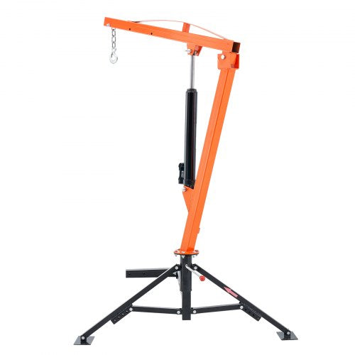 Orange hydraulic pickup truck crane hoist with 1000 lbs capacity and 360-degree swivel base.