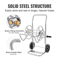 Bostome heavy-duty steel hose reel cart with a detachable reel and solid PVC wheels for stability.