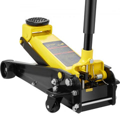 Bostome 3 ton low profile steel hydraulic floor jack with single piston and rubber saddle.
