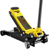 Yellow 2.5-ton low-profile floor jack with heavy-duty steel frame and dual pump.
