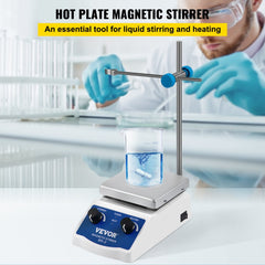 Bostome SH-2 magnetic stirrer hotplate with white base, stainless steel plate, and lab stand holding a beaker.
