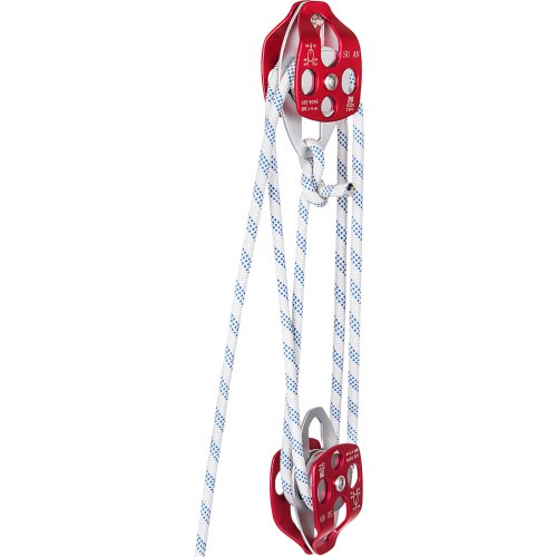 Bostome Twin Sheave Block & Tackle with double pulley system and 100ft polyester rope.