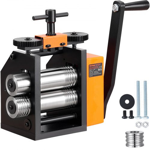 Bostome 75mm 3-in-1 jewelry rolling mill machine with steel rollers and crank handle.